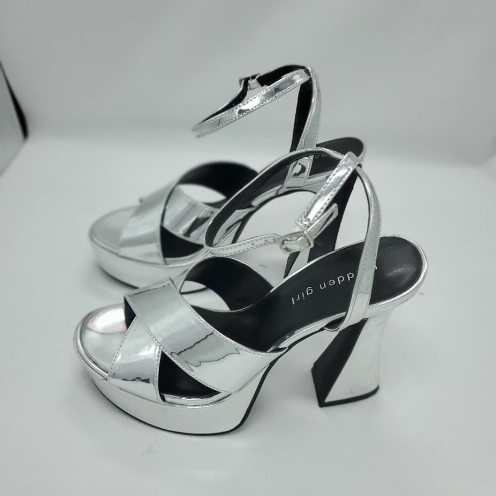 Madden Girl Loolaa Strappy Platform Dress Sandals silver size 8.5